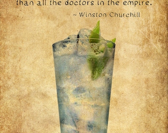 Gin and Tonic Poster - Bar Art - Gin Poster - Churchill Quote Cocktail Print Art Wall Art Home Decor  #vi422