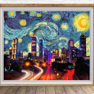 Atlanta Skyline Poster Van Gogh Starry Night Print Atlanta Decor Georgia Print Home Decor #vi1595