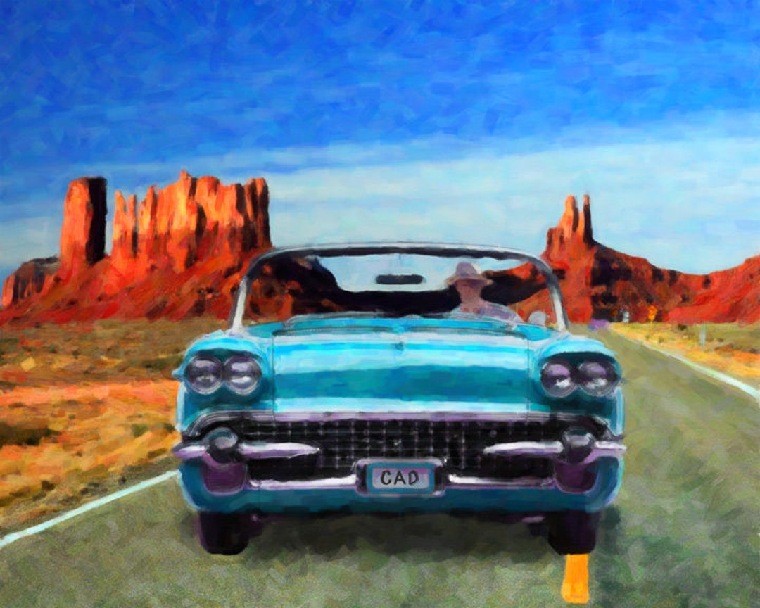 Blue Cadillac Poster - Vintage Cadillac Art - Cadillac Print