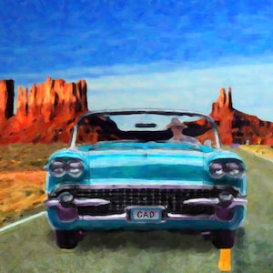 Blue Cadillac Poster - Vintage Cadillac Art - Cadillac Print Vintage Car Poster -Wall Art Home Decor #vi767