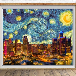 Detroit Skyline Poster Van Gogh Starry Night Print Detroit Decor Van Gogh Print Wall Art Home Decor #vi1677