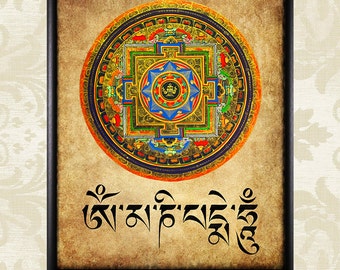 Tibetan Mandala  Print - Buddhism - Tibet Mandala - Zen Meditation - Spiritual Art Home Decor Wall Art #vi206
