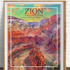 Zion National Park Poster, Utah Art, Zion Print, Zion Art Southwest Decor Wall Art Home Decor Utah Poster #vi1477