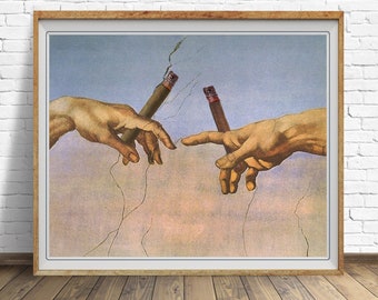 Arte de cigarros, Impresión de cigarros, Arte de bar, Póster de cigarros de la Capilla Sixtina de Miguel Ángel, Decoración de bar, Arte mural de cueva masculina #vi1755