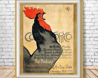 Vintage French Chicken Poster, Vintage Rooster Print, Colorful Rooster Print, Vintage Wall Art Home Decor #vi1780