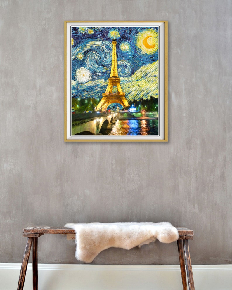 Paris Poster Van Gogh Starry Night Print Eiffel Tower - Etsy