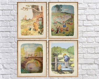 Winnie the Pooh Prints - Discounted Set of 4, Kids Room, Nursery Decor, Winnie the Pooh Illustrations #vi1791