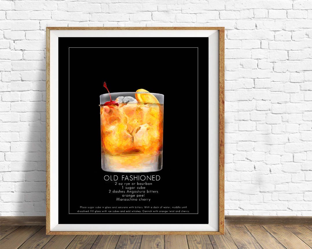 Old Fashioned Poster, Bar Art, Cocktail Art, Old Fashioned Cocktail Print  Art Wall Black Background vi786 - Etsy