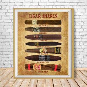 Cigar Art, Cigar Shapes Chart Cigar Poster Tobacco Print Man Cave Wall Art Home Decor Fathers Day vi172 image 1