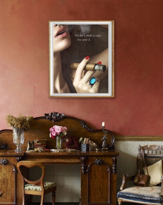 Cigar Poster For Women Woman Smoking Cigar Print Bar Art Woman Cigar Art Bar Decor Man Cave Vi1418