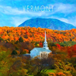 Póster de Vermont, impresión de otoño, decoración de Vermont, colores de otoño, arte de pared de Nueva Inglaterra, decoración del hogar, impresión de bellas artes n.° vi464