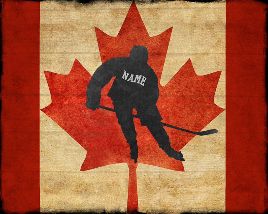 Personalized Hockey Print - Vintage Canadian Flag - Boys Room Decor ...