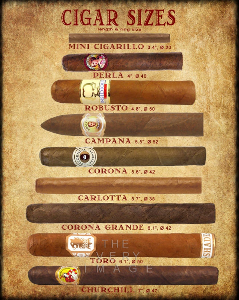 Cigar Art Cigar Size Chart Cigar Poster Tobacco Print | Etsy Israel