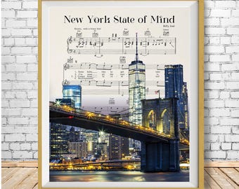 Billy Joel, New York City Skyline, Brooklyn Bridge, Nyc Print, New York Decor, Nyc Skyline, Billy Joel Sheet Music, Wall Art #vi1811