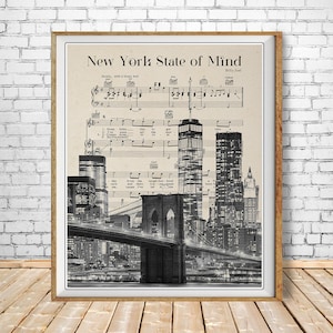 New York City Skyline, Nyc Print, New York Decor, Nyc Skyline, Billy Joel Sheet Music, Wall Art #vi1640