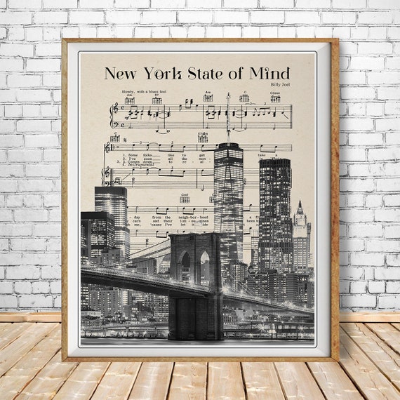 New York City Skyline, Nyc Print, New York Decor, Nyc Skyline, Billy Joel Sheet Music, Wall Art #vi1640