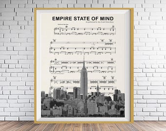 Jay-Z, Alicia Keys, Empire State of Mind, New York City Skyline, Nyc Print, New York Decor, Nyc Skyline, Rap, Hip-Hop, Sheet Music #vi1938