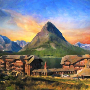 Glacier National Park - Montana - Many Glacier Hotel - Glacier Park Lodge - Wall Art Decor Fine Art Print #vi514