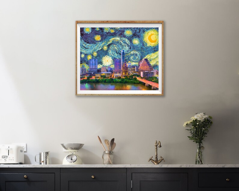 Austin Skyline Poster Van Gogh Starry Night Print Texas Decor | Etsy