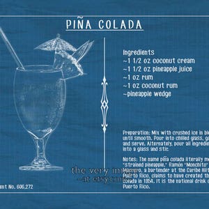 Pina Colada Poster Cocktail Recipe Print Bar Art Pina Colada Cocktail Print Alcohol Wall Art Home Decor #vi727