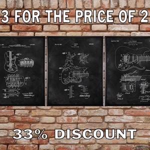 Fender Guitar Patent Electric Guitar Patent Prints Whammy Bar Patent Discount Set of 3 Blueprint Wall Art #vi1037