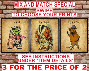 Wind in the Willows Print - Nursery Decor Mix and Match Discount Set of Three Nursery Art Childrens Book #vi1061