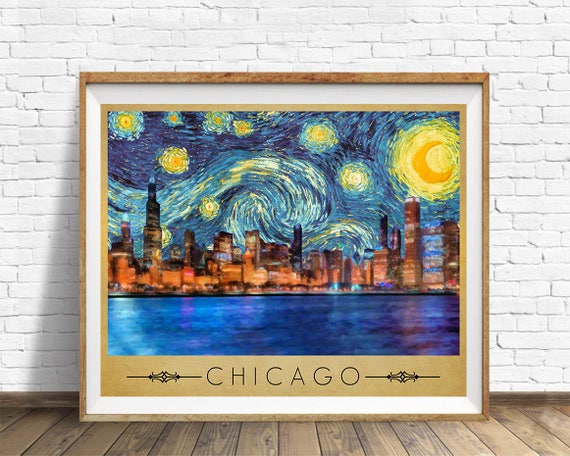 Chicago Skyline Poster Van Gogh Starry Night Poster Chicago Print Van Gogh  Print Wall Art Home Decor vi712 - Etsy