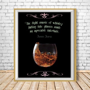 Whiskey Art, James Joyce Quote, Black Background, Whiskey Print, Bar Art, Whiskey Poster Bourbon Art #vi1066