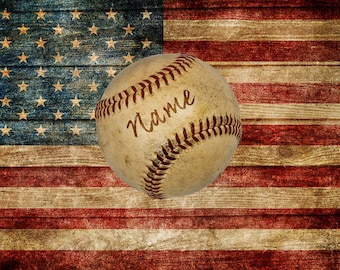 Personalized Baseball Print - Vintage US Flag - Boys Room Decor - Gifts for Boys Wall Art Home Decor #vi209