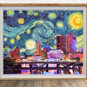 Columbus Ohio Print Van Gogh Starry Night Print Columbus Skyline Van Gogh Print Wall Art Home Decor #vi1504