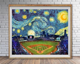 Chicago Cubs and Van Gogh Starry Night - Wrigley Field Poster #vi1693