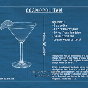 Cosmopolitan Poster - Cocktail Recipe Print - Bar Art -Cosmo Cocktail Print Alcohol Wall Art Home Decor #vi725