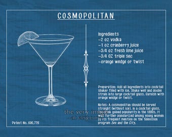 Cosmopolitan Poster - Cocktail Recipe Print - Bar Art -Cosmo Cocktail Print Alcohol Wall Art Home Decor #vi725