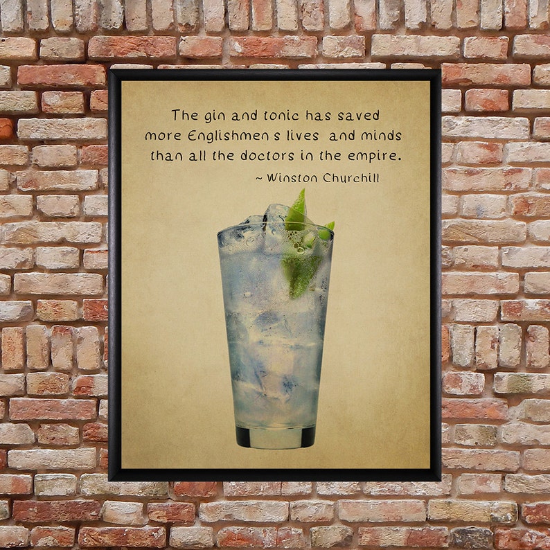 Gin and Tonic Poster Bar Art Gin Poster Churchill Quote Etsy