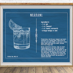 Póster de cóctel Negroni: receta de cóctel, impresión artística de bar, impresión de cóctel, arte de pared con alcohol, decoración del hogar #vi1607