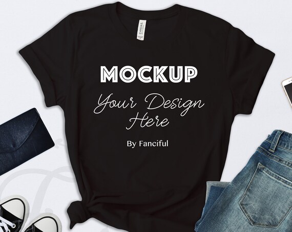 Download Free Flat Lay Styled Black Shirt Mockup Bella Canvas 3001 ...