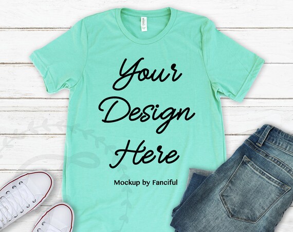 Mint-Shirt Mockup Flat Lay Bella Canvas 3001 Mint