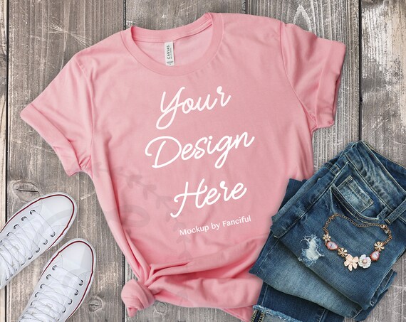 Pink Shirt Mockup Bella Canvas Flat Lay Styled 3001