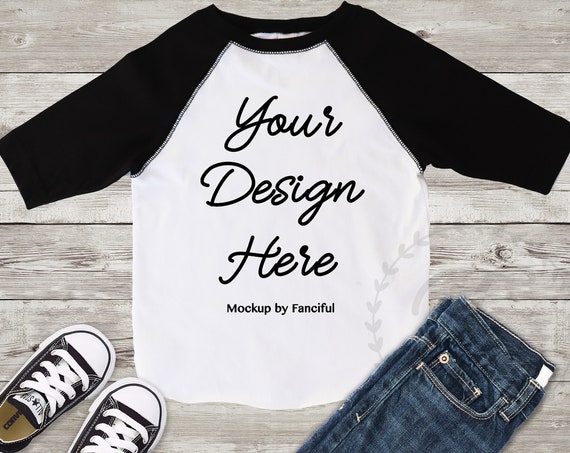 Raglan Toddler Rabbit Skins Shirt Flat Lay Mockup Outfit