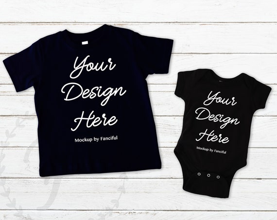 Kid Mockups Shirt And Baby Bodysuit Sibling Matching Set