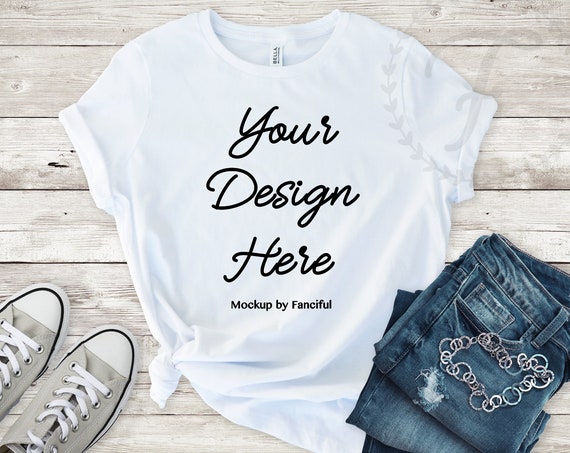 Flat Lay Styled White Shirt Mockup Bella Canvas Relaxed
