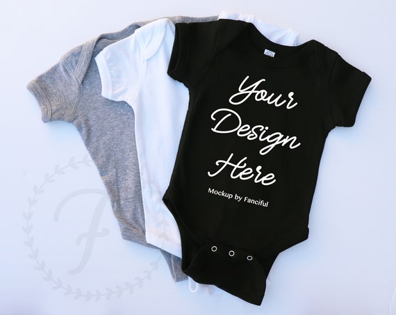 Grey White Black Bodysuit Mockup Baby Bodysuit Flat Lay