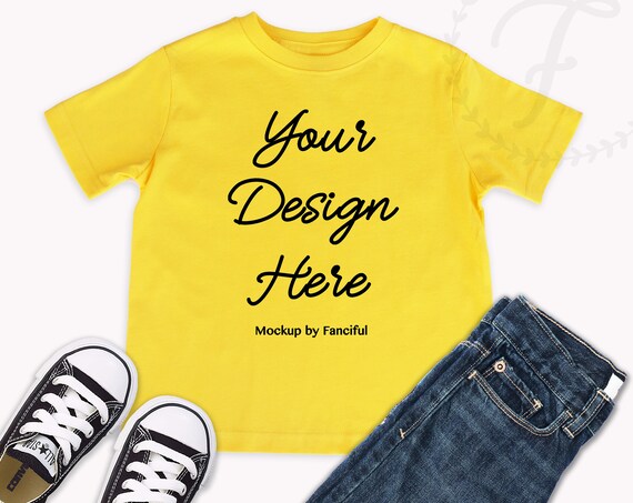 Yellow Toddler Rabbit Skins Shirt Flat Lay Mockup Outfit