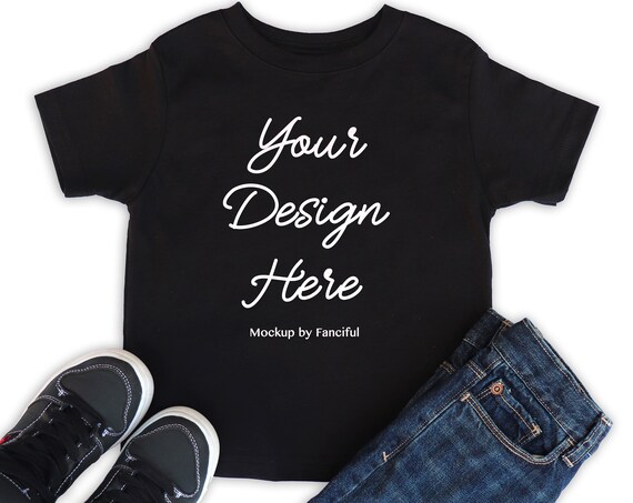 Black Toddler Rabbit Skins Shirt Flat Lay Mockup Outfit