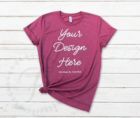 Heather Raspberry Shirt Mockup Flat Lay Bella Canvas 3001 Wood Etsy