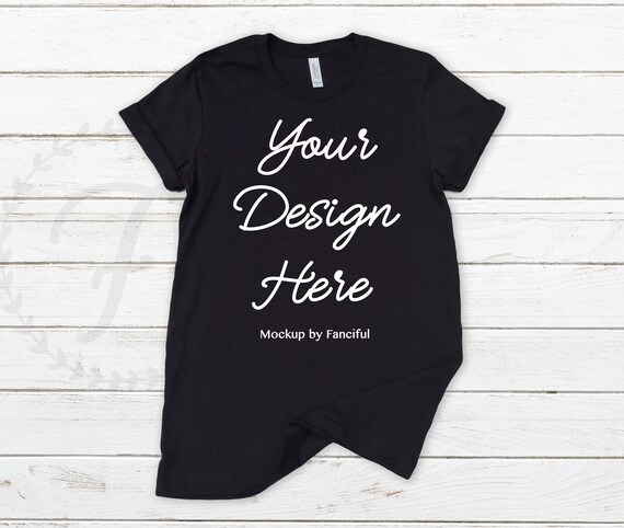 Black Shirt Mockup Bella Canvas 3001 Unisex Wood Background Etsy