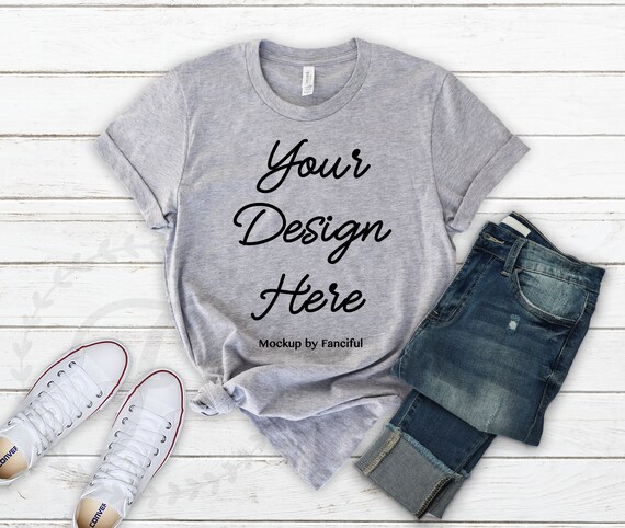 Download Heather Grey Shirt Mockup Bella Canvas 3001 Outfit Scene Gray Etsy