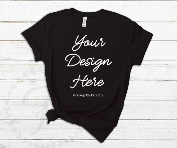 Black Shirt Mockup Bella Canvas 3001 Unisex Outfit Scene White Etsy