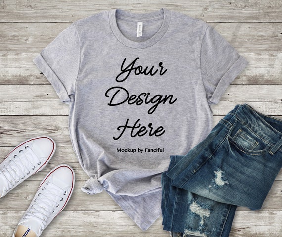 Heather Grey Shirt Mockup Bella Canvas 3001 Outfit Scene Gray Etsy