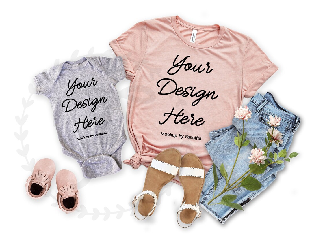 Mommy and Me Mockup, Family Shirt Mockup, Bella Canvas Multiples, Peach ...